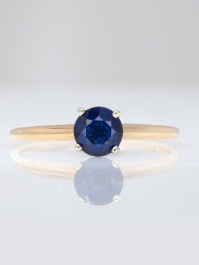 Natural Ceylon Sapphire Solitaire Ring: Solid 14K Gold, 5mm Round  Fine Jewelry